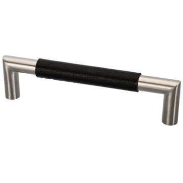 Möbelgriff 'Forte' Edelstahlfinish / Schwarz Leder