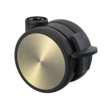 Möbelrolle 'Flat' Ø 65 Schwarz / Messing mit Radfeststeller