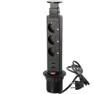 3er Steckdose 2er USB 'PopUp' Ø 60 mm Schwarz
