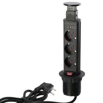 3er Steckdose 'PopUp' Ø 60 mm Schwarz