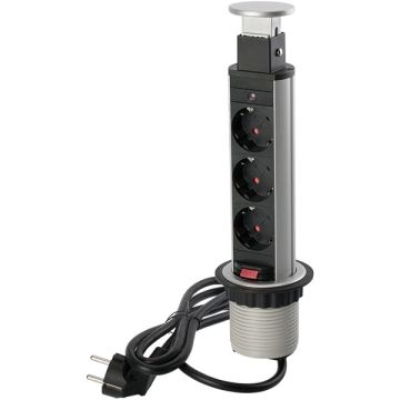 3er Steckdose 'PopUp' Ø 60 mm Silber