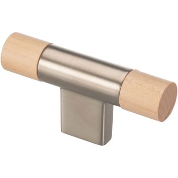 T-Knopf 'Round' Edelstahleffekt / Ahorn Natur